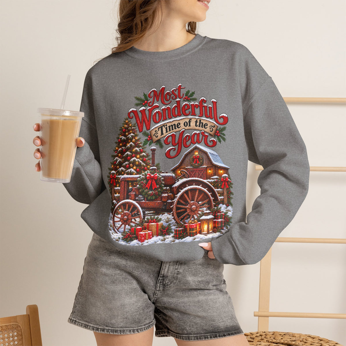 Most Wonderful Time of the Year Sweatshirt | Christmas Vintage Wagon Tree Design