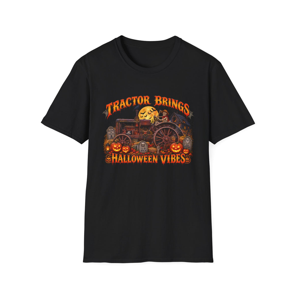 Tractor Brings Halloween Vibes T-Shirt | Pumpkin Farm Tractor Halloween Tee