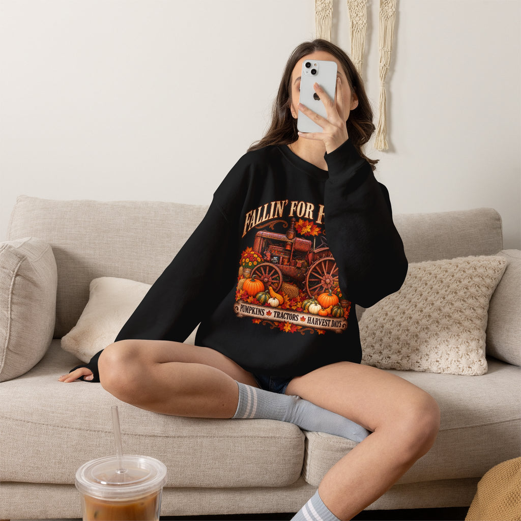 Fallin' for Farm Life Crewneck | Vintage Tractor, Pumpkins, Harvest