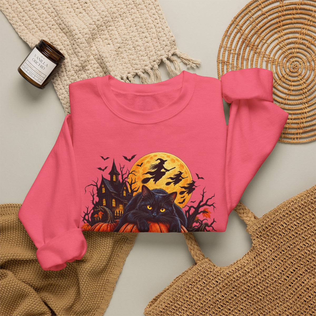 Trick or Treat Pumpkin Cat Sweatshirt | Halloween Jack-O'-Lantern Crewneck