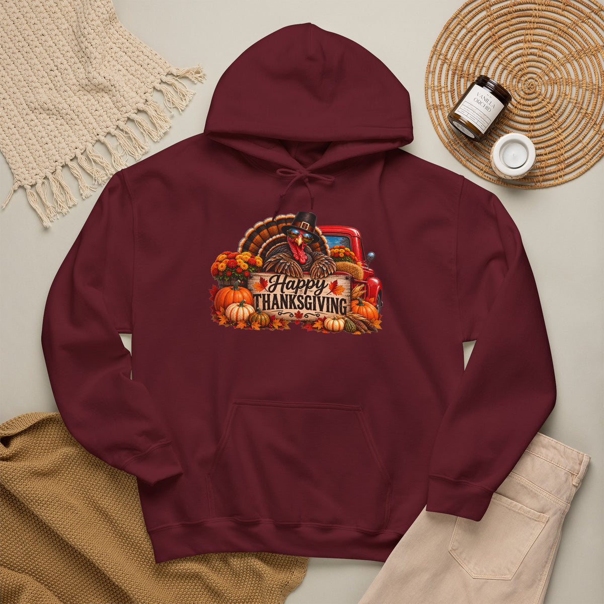 Thanksgiving Vintage Truck Hoodie – Happy Thanksgiving Fall Harvest Sweatshirt