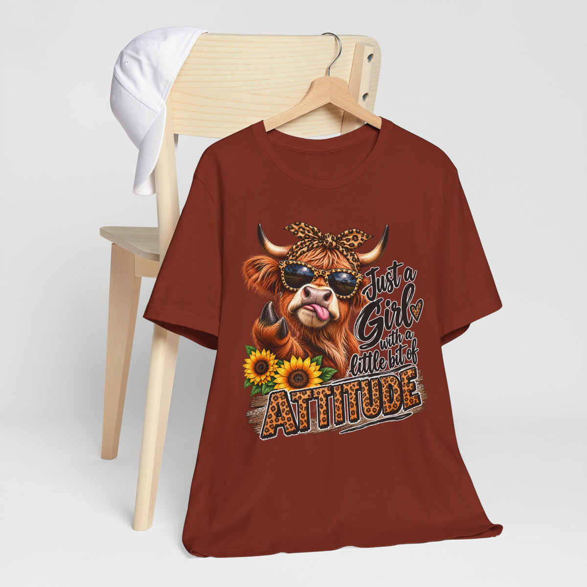 Girl With Attitude Cow Graphic Tee – "Just a Girl with a Little Bit of Attitude" Sunflower Shirt