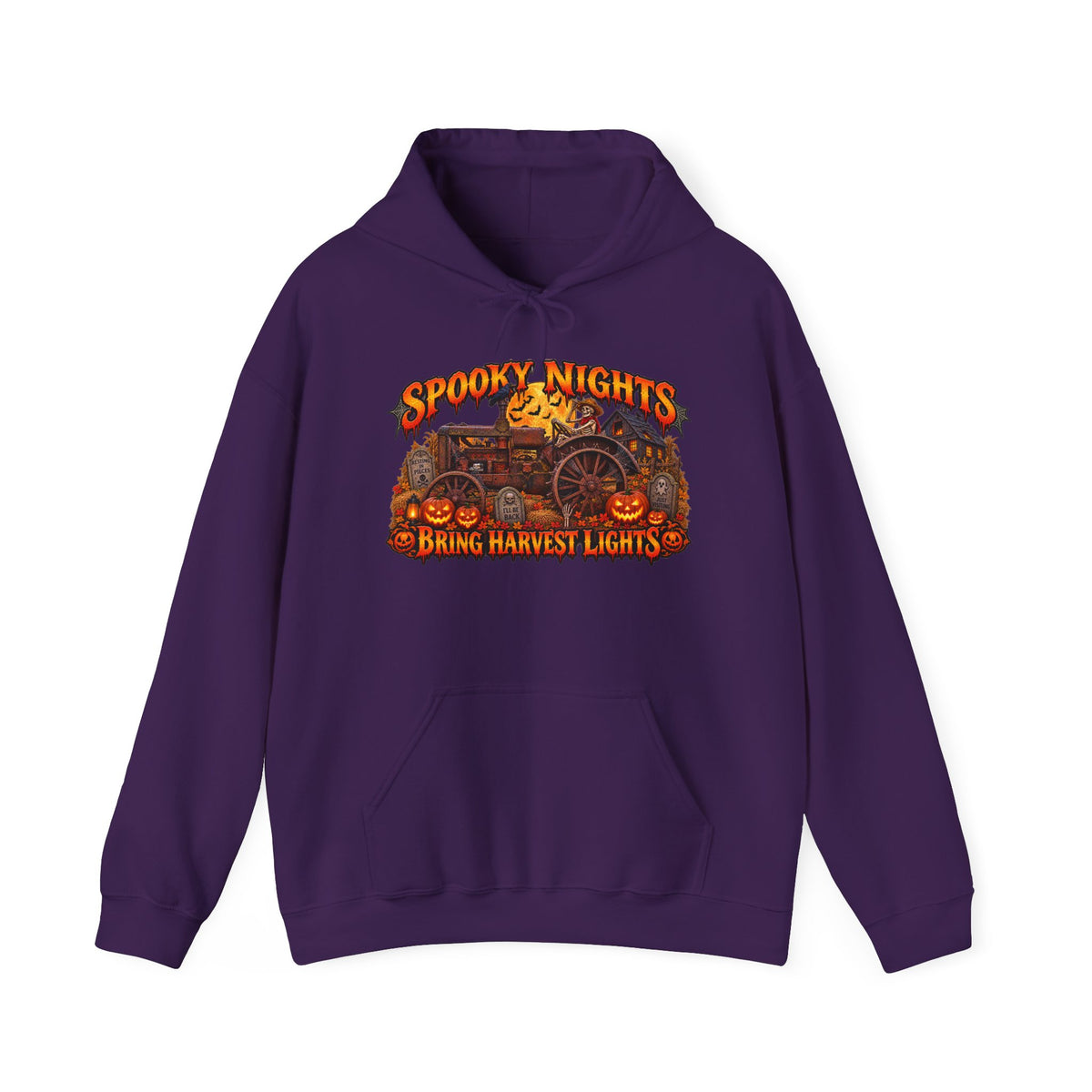 Spooky Nights Bring Harvest Lights Hoodie | Halloween Pumpkin Wagon Sweatshirt