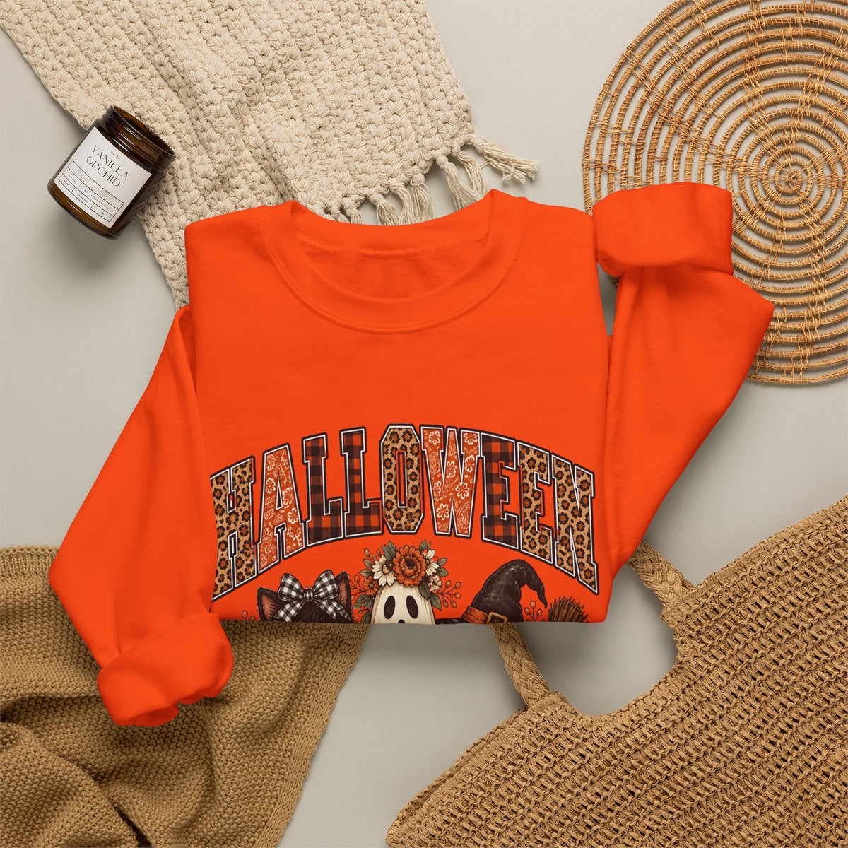 Halloween Vibes Sweatshirt — Cute Ghost & Black Cat Fall Crewneck