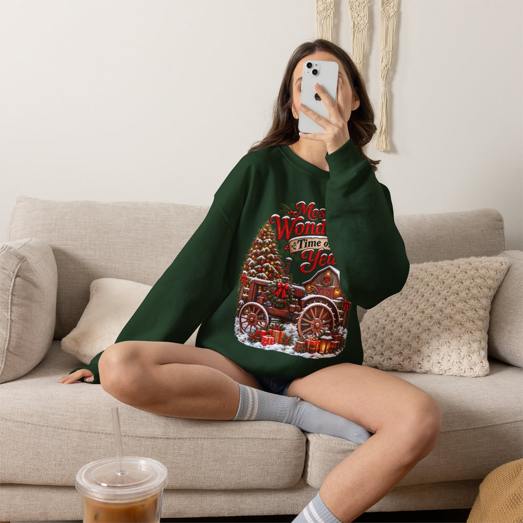 Most Wonderful Time of the Year Sweatshirt | Christmas Vintage Wagon Tree Design