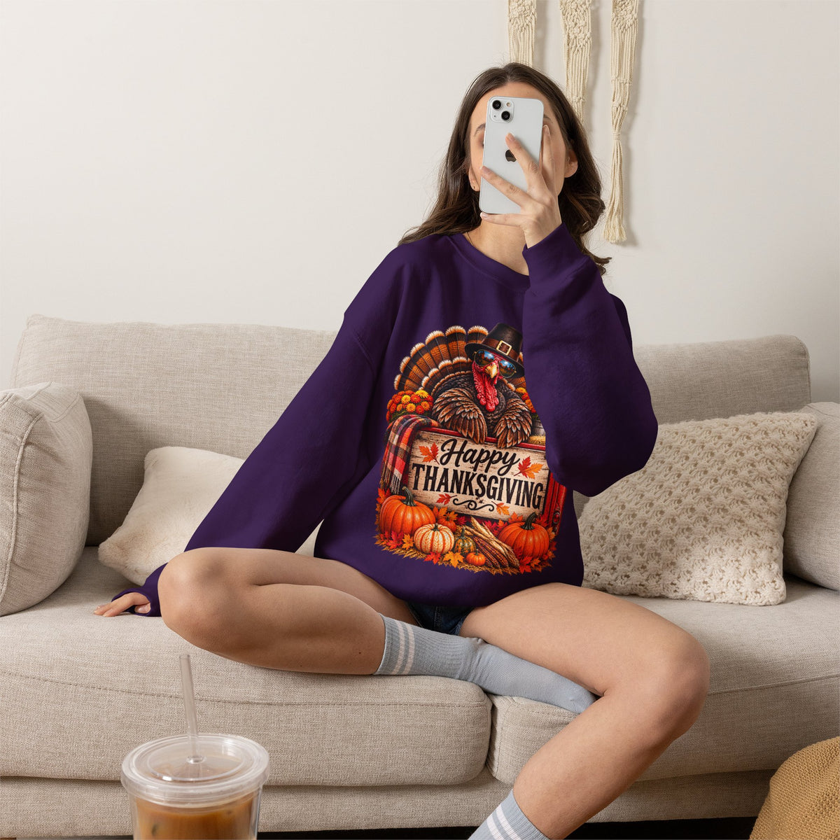 Happy Thanksgiving Turkey Sweatshirt — Fall Pumpkin Harvest Crewneck