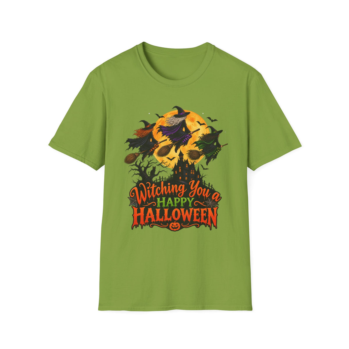 Witching You a Happy Halloween T-Shirt | Witch, Bats, Pumpkin, Moon