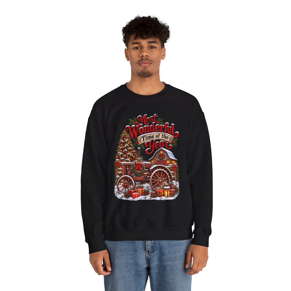 Most Wonderful Time of the Year Sweatshirt | Christmas Vintage Wagon Tree Design