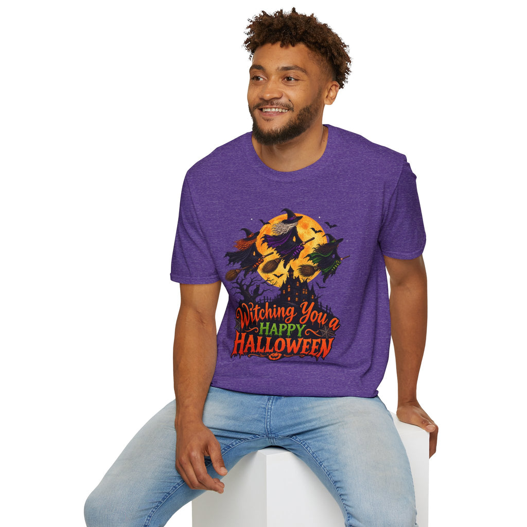 Witching You a Happy Halloween T-Shirt | Witch, Bats, Pumpkin, Moon