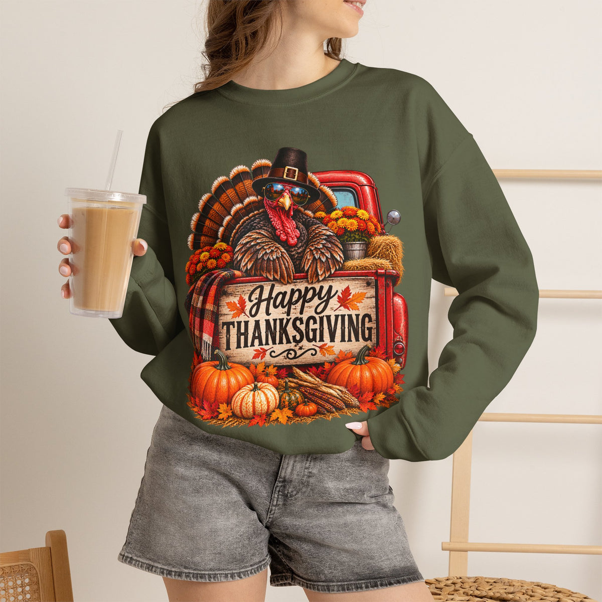 Happy Thanksgiving Turkey Sweatshirt — Fall Pumpkin Harvest Crewneck