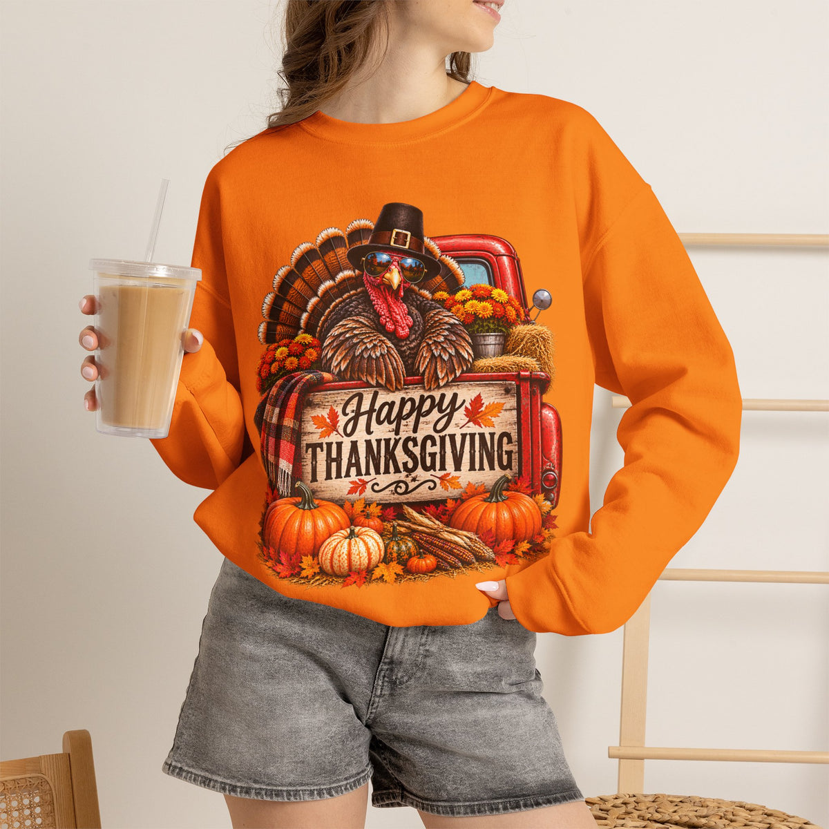 Happy Thanksgiving Turkey Sweatshirt — Fall Pumpkin Harvest Crewneck