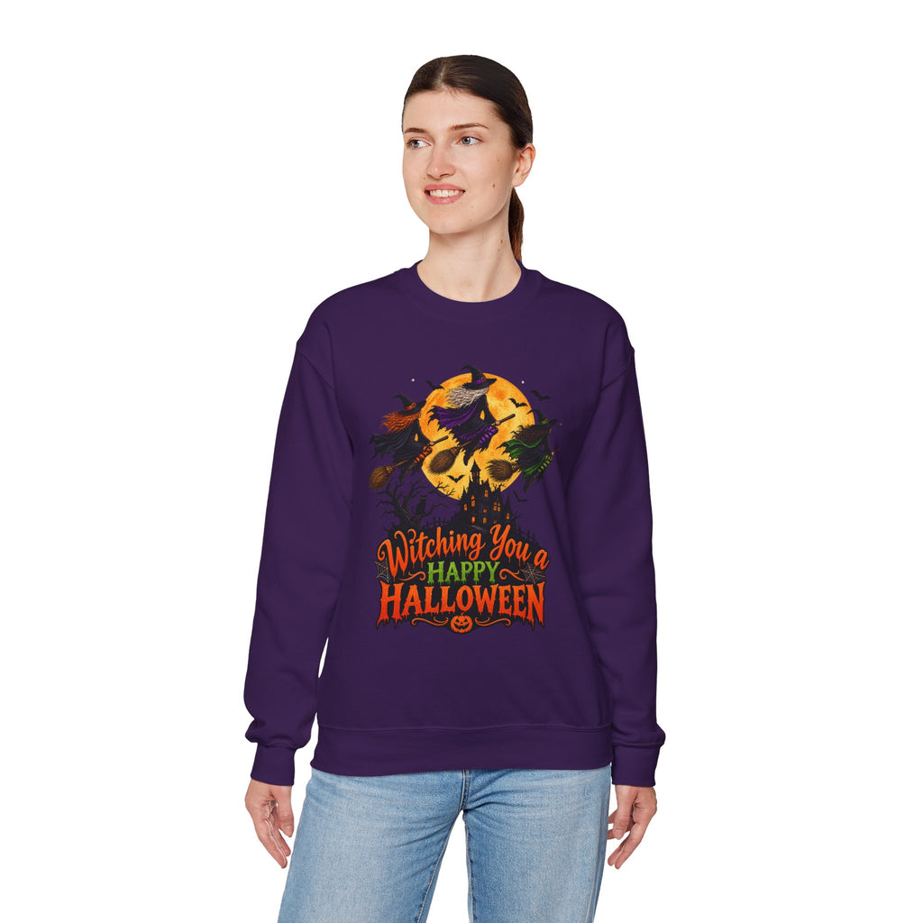 Witching You a Happy Halloween Crewneck Sweatshirt | Halloween Skull Moon Design
