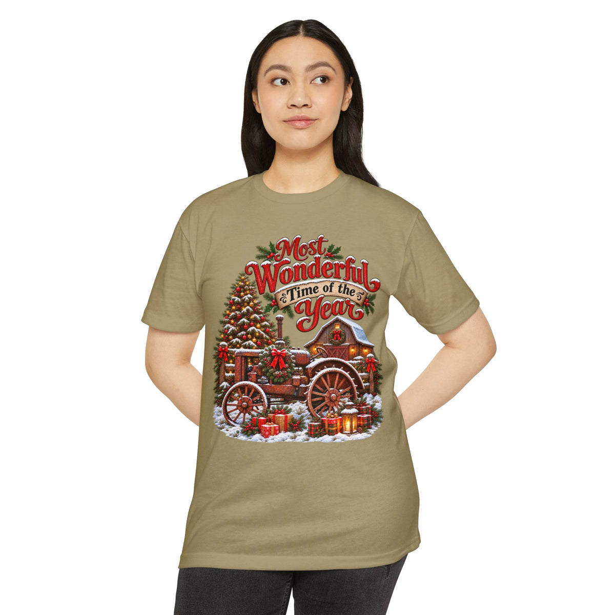 Most Wonderful Time of the Year Christmas T-Shirt | Vintage Holiday Wagon Design