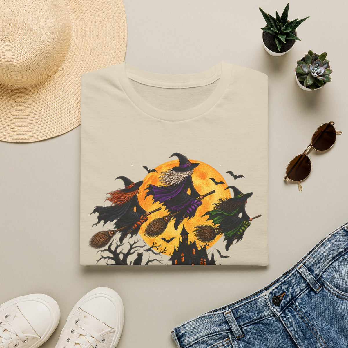 Witching You a Happy Halloween T-Shirt | Witch, Bats, Pumpkin, Moon