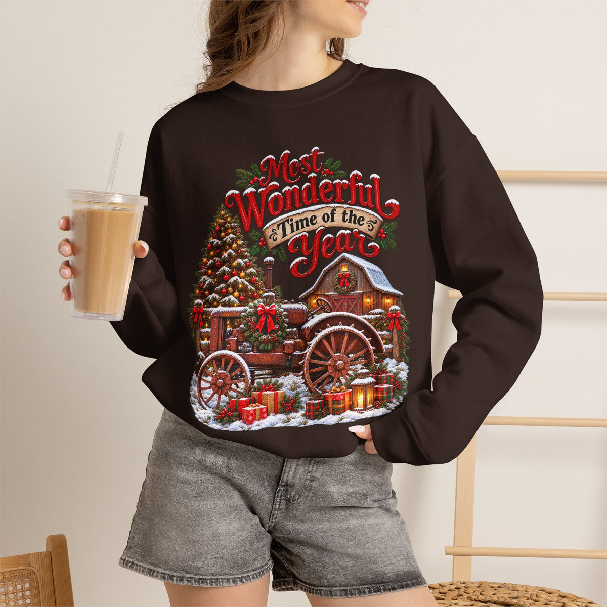 Most Wonderful Time of the Year Sweatshirt | Christmas Vintage Wagon Tree Design