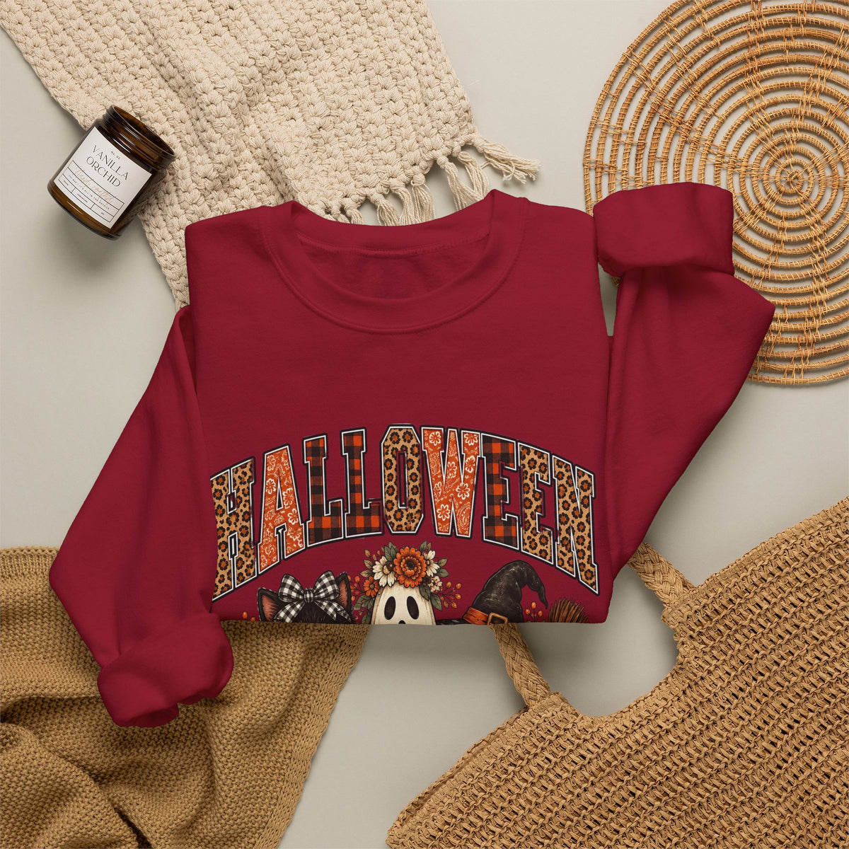 Halloween Vibes Sweatshirt — Cute Ghost & Black Cat Fall Crewneck