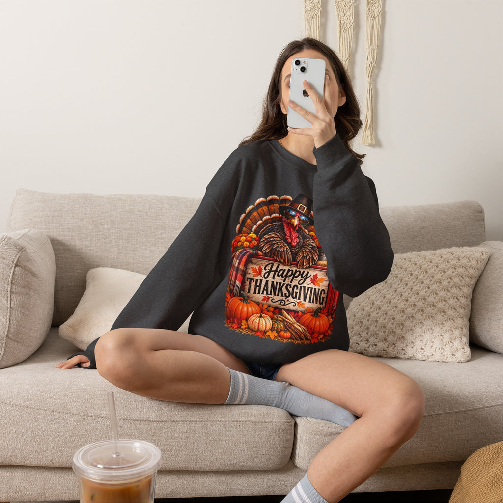 Happy Thanksgiving Turkey Sweatshirt — Fall Pumpkin Harvest Crewneck