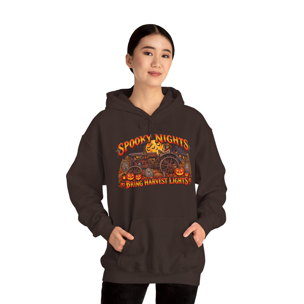 Spooky Nights Bring Harvest Lights Hoodie | Halloween Pumpkin Wagon Sweatshirt