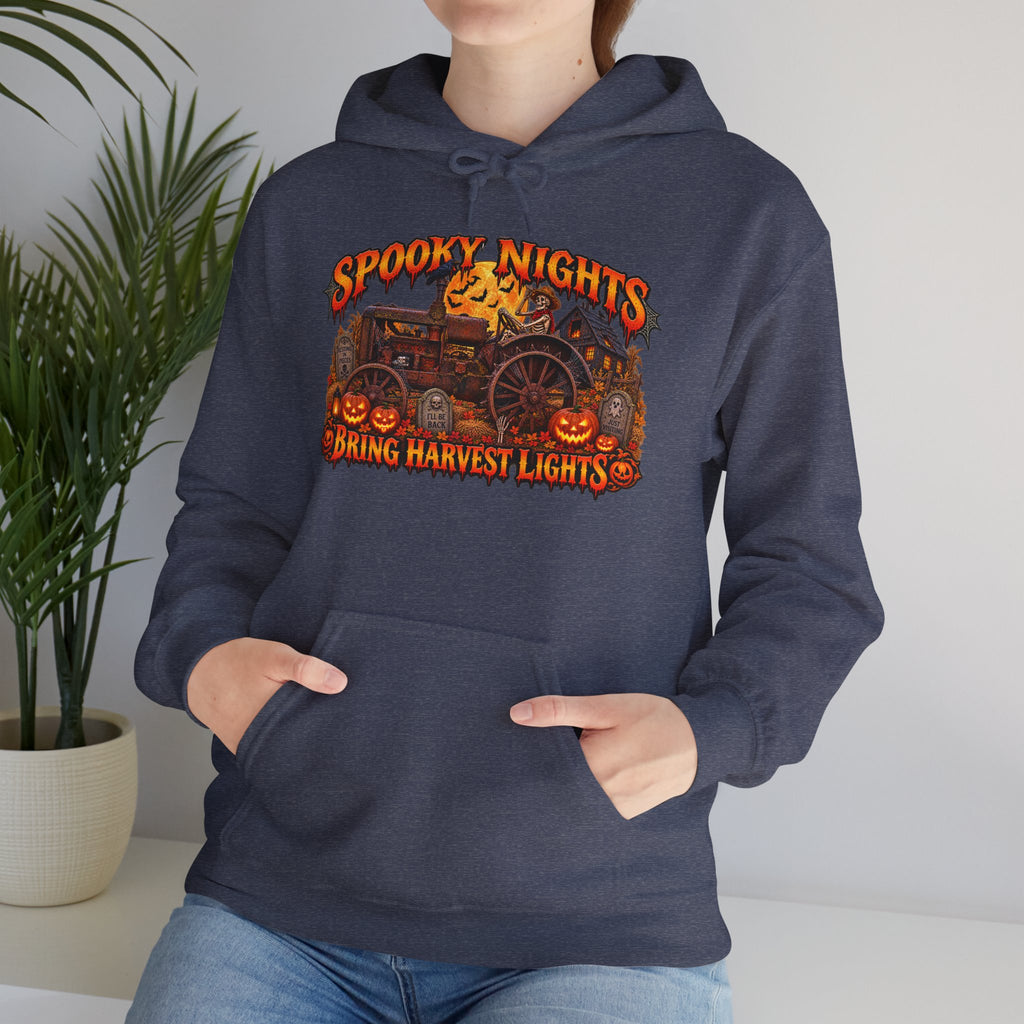 Spooky Nights Bring Harvest Lights Hoodie | Halloween Pumpkin Wagon Sweatshirt