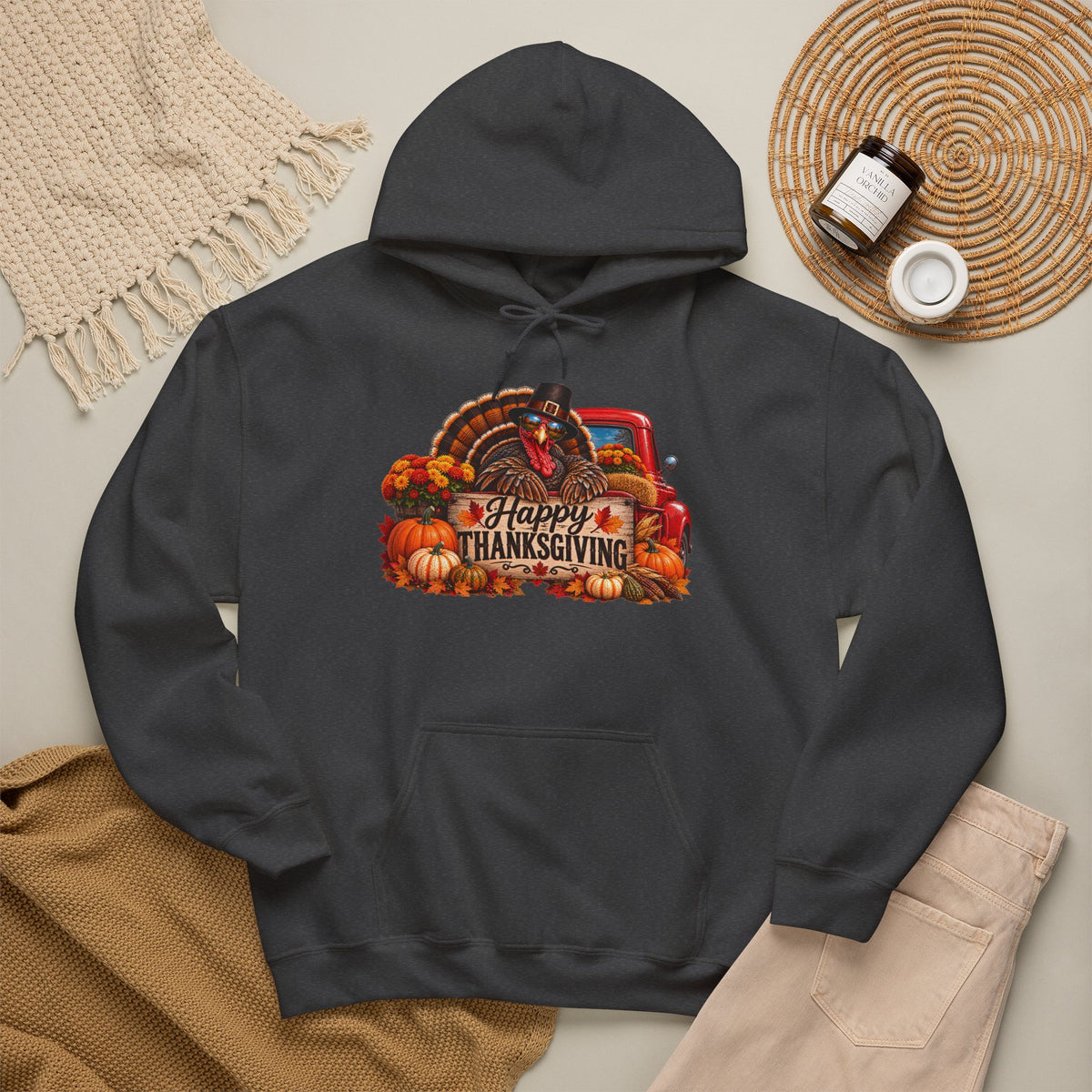 Thanksgiving Vintage Truck Hoodie – Happy Thanksgiving Fall Harvest Sweatshirt