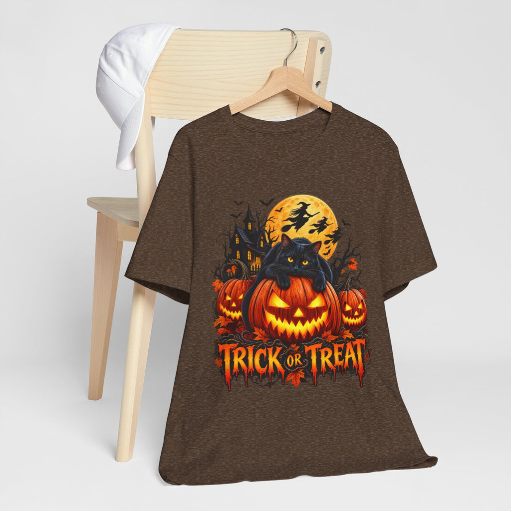 Trick or Treat Jack-O'-Lanterns Pumpkin Cat T-Shirt | Halloween Tee, Spooky Haunted Moon