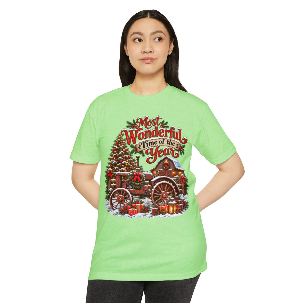 Most Wonderful Time of the Year Christmas T-Shirt | Vintage Holiday Wagon Design