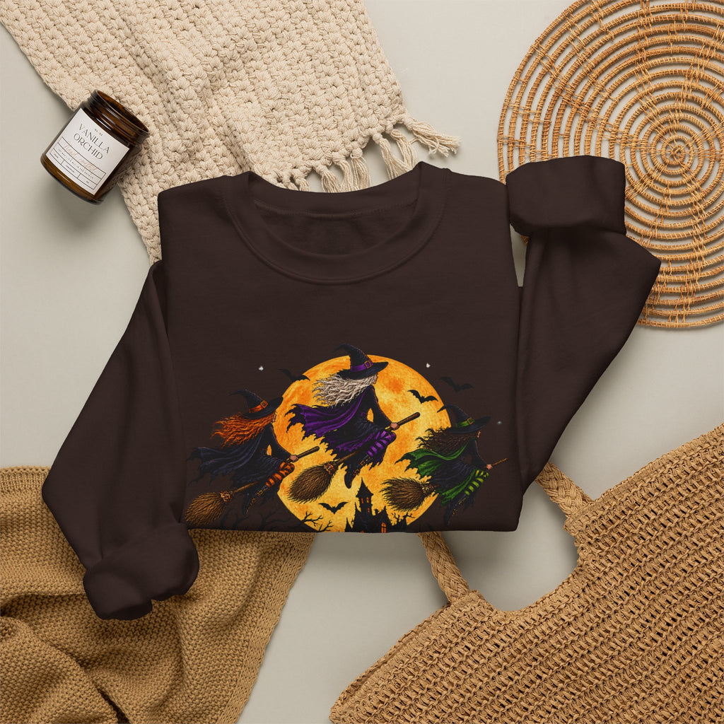 Witching You a Happy Halloween Crewneck Sweatshirt | Halloween Skull Moon Design