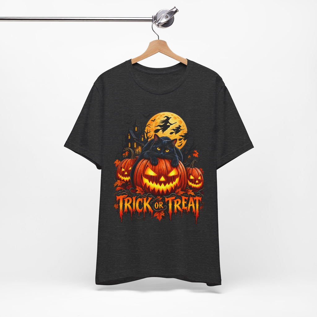 Trick or Treat Jack-O'-Lanterns Pumpkin Cat T-Shirt | Halloween Tee, Spooky Haunted Moon