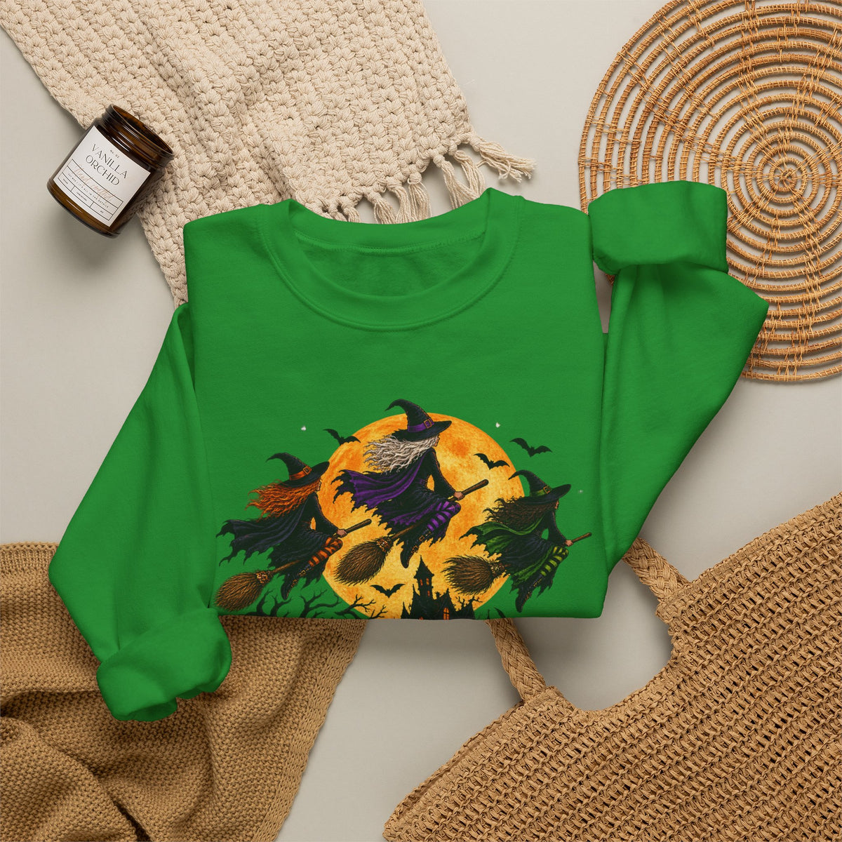 Witching You a Happy Halloween Crewneck Sweatshirt | Halloween Skull Moon Design